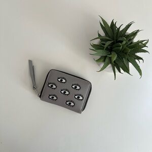 Frodo Leather Zip Around Wallet - All Over Eyes Embroidery